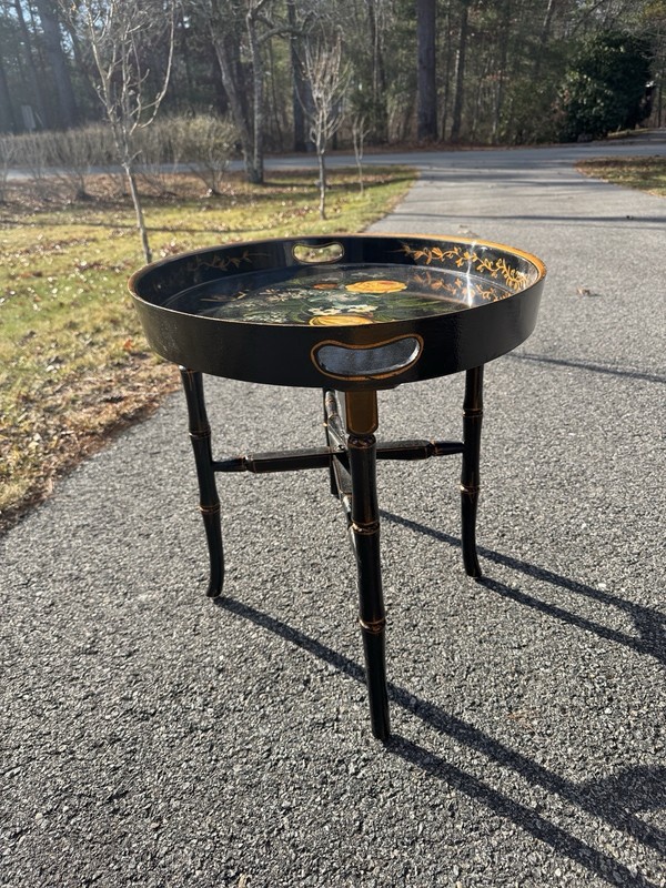 Vintage Pie Crust Tray Coffee Table-Ebonized And Gilded gallery