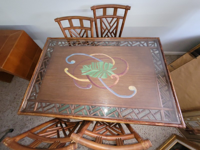 1970s Pencil Reed Bamboo Rattan The table measures 60" wide, 40" deep and 30" hi gallery