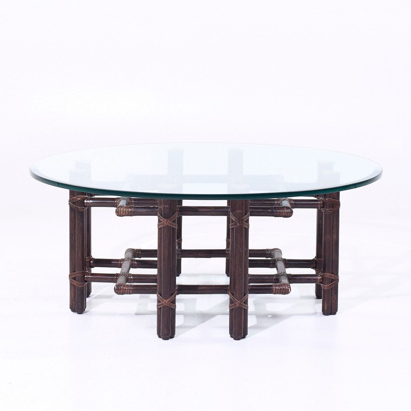 McGuire Mid Century Rattan and Brass Coffee Table