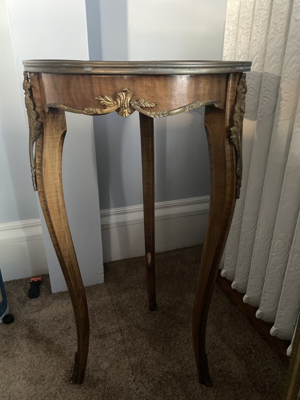 19th Century Antique Louis XV Style Bronze Trim Bedside Round Table