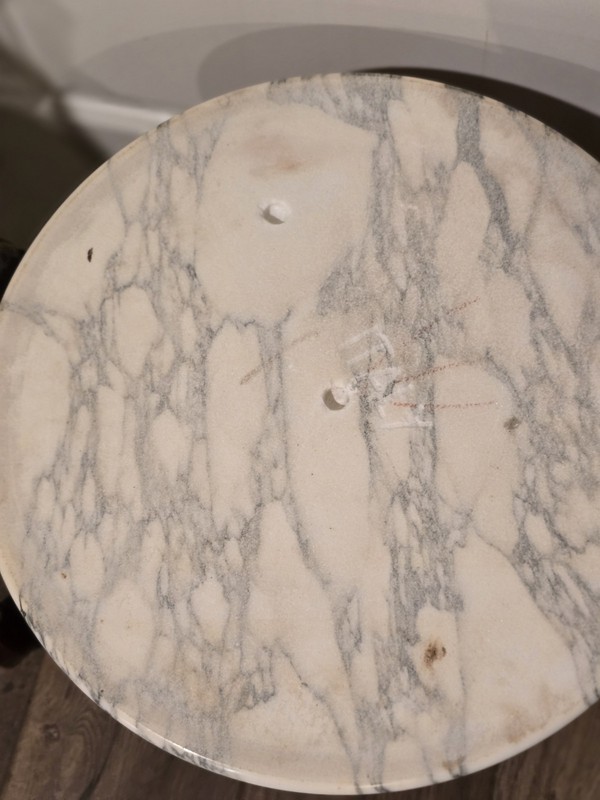 ⭐️Victorian Renaissance Revival Marble Top Mahogany Side Table Round Italy gallery
