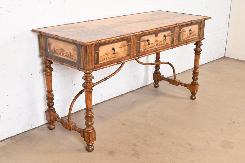 Chinoiserie Jacobean Hand Painted Sideboard Server, Bar Table, or Center Table gallery