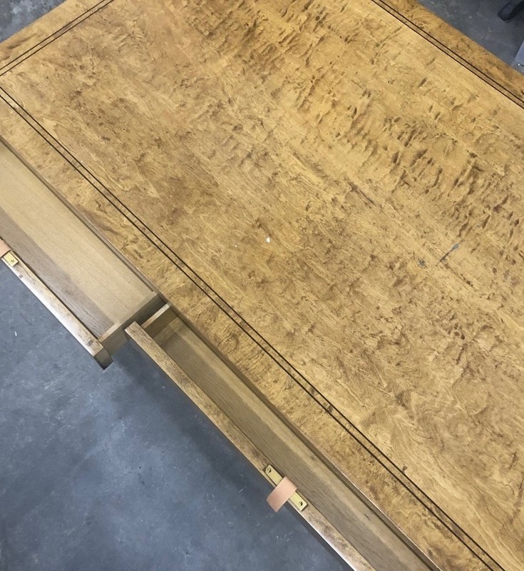 Vintage Tiger Maple Trestle Style Library Console Table gallery