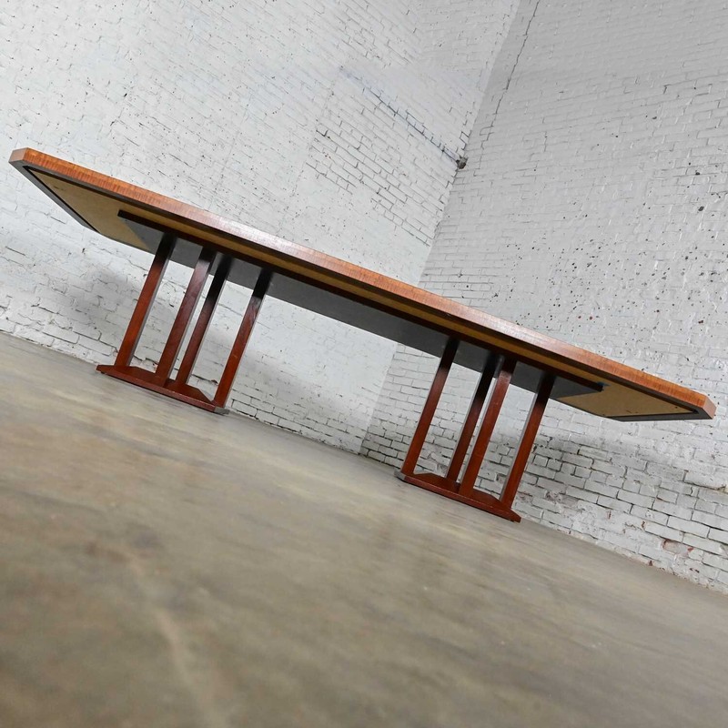 Late 20th C Modern Large Custom Mahogany Dbl Pedestal Dining or Conference Table gallery
