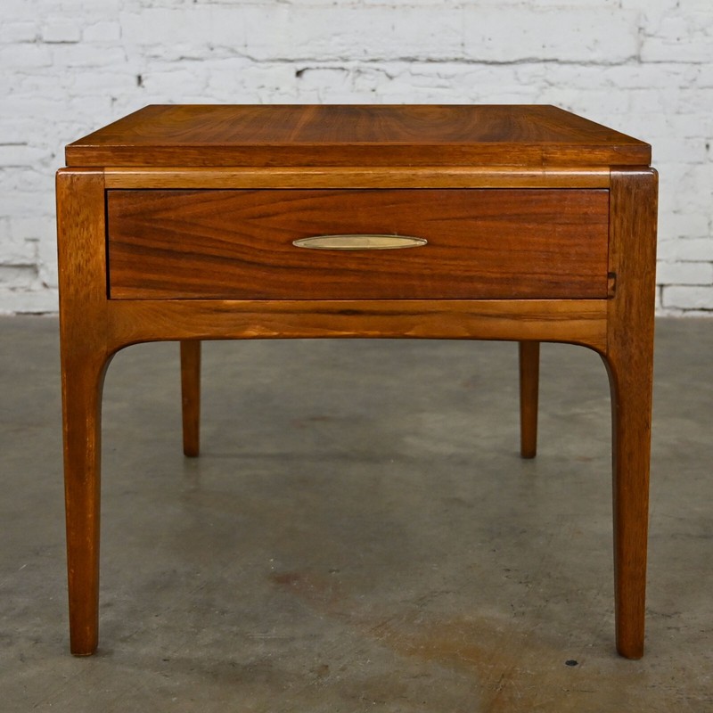 1963 MCM Lane Rhythm Collection Walnut Single End Table with Drawer & Brass Plat