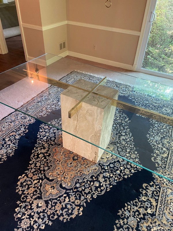 Vintage Mid Century Dining Table Set – Modern Artedi Travertine and Brass