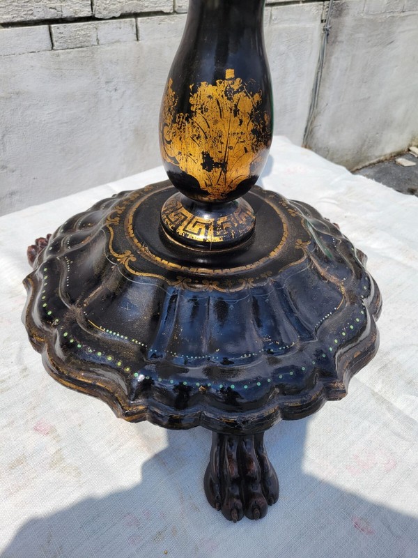 Antique 19th Century French Black Lacquered Papier Mâché Table | Victorian Base gallery
