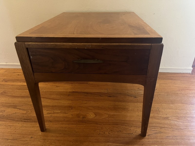 Vintage Mid-Century Rhythm Walnut Single Drawer End Table by Altavista Lane