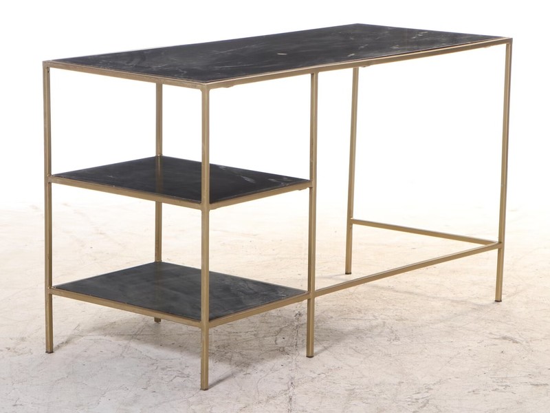 Special Custom Gold Modernist Gilt Metal French Marble Black writing desk gallery