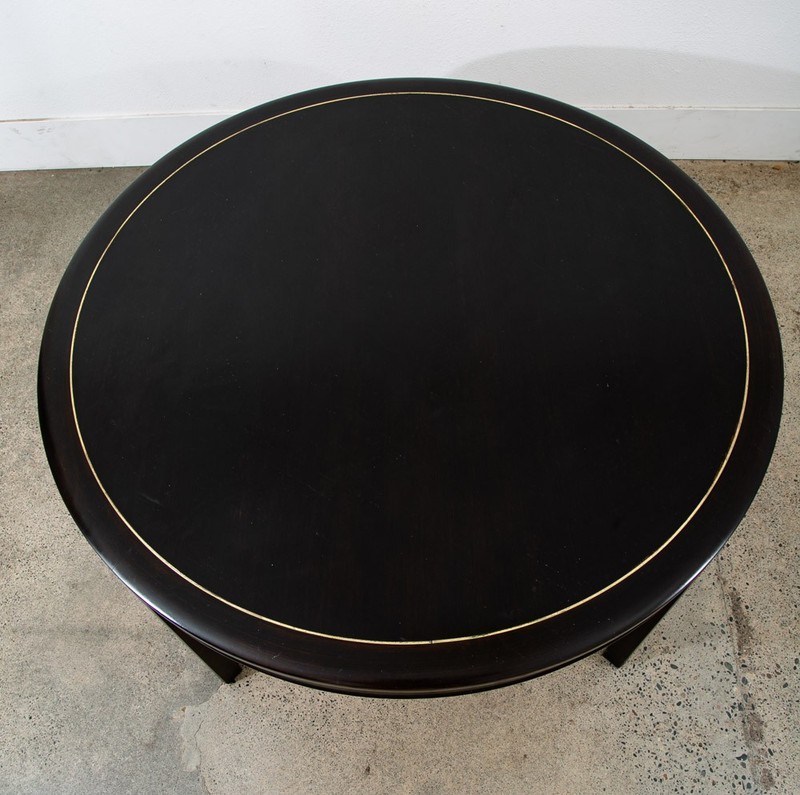 Mid Century Modern Dining Table Card Walnut Round Custom Vintage Brass Gold Mcm gallery
