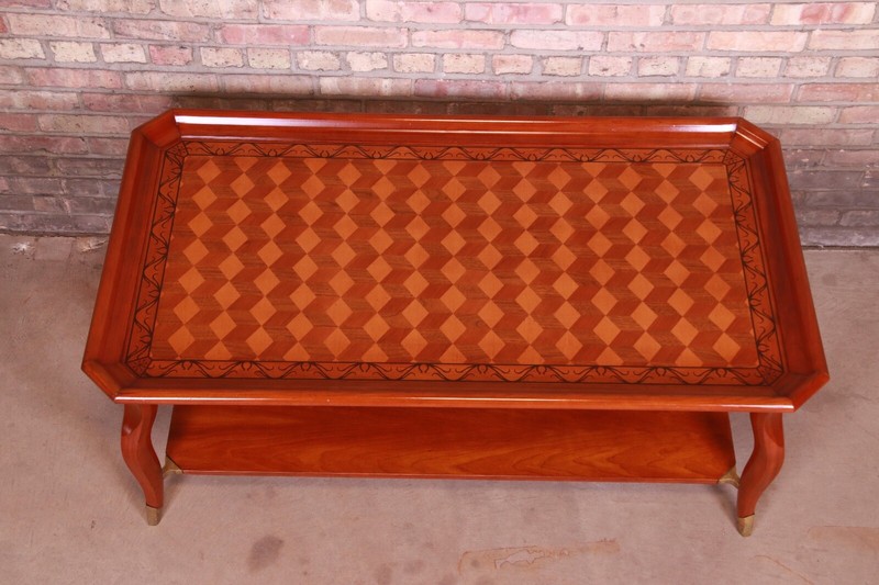 John Widdicomb Italian Provincial Parquetry Top Two-Tier Coffee Table gallery