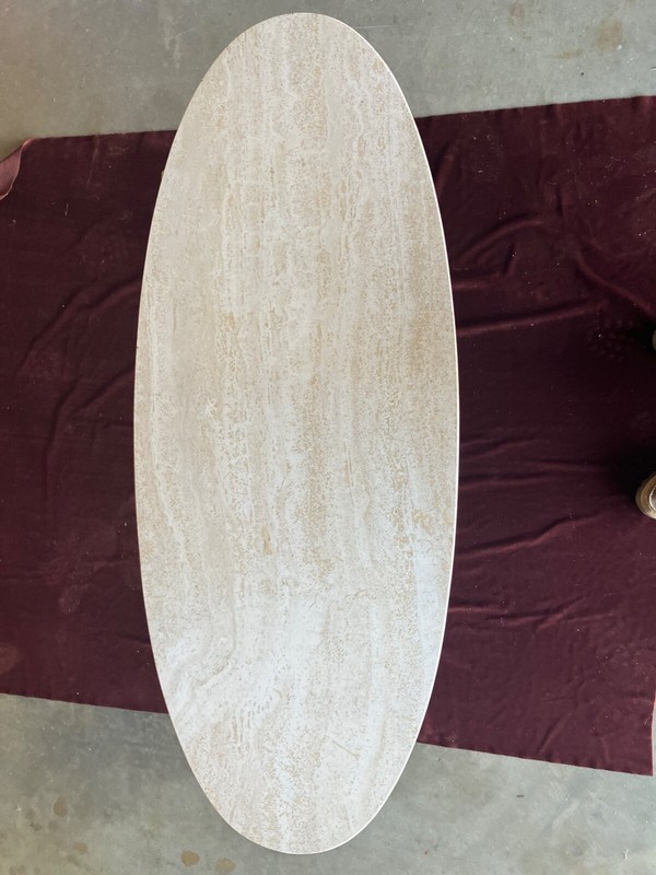 Mid Century Modern Long Oval Travertine Coffee Table gallery