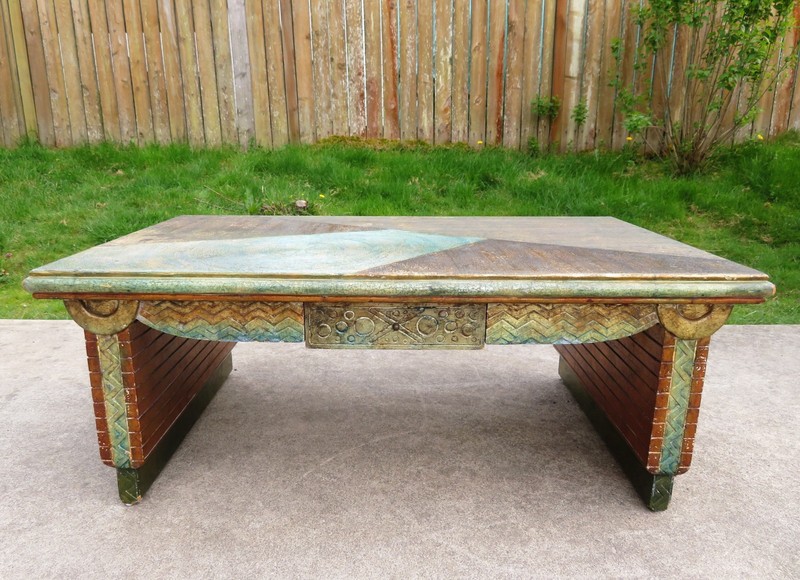 VTG Post Modern DOUBLE DRAWER COFFEE TABLE Textured SCULPTURAL ART Brutalist MCM