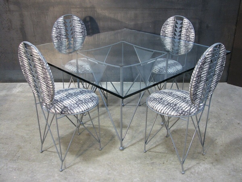 Frank Lloyd Wright Midway Enameled Grey Steel Table & 4 Chairs by Cassina