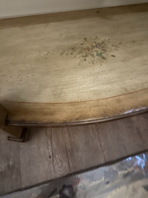 Antique Demilune (Half Moon Large French Country Entrance Table W/ Bottom Shelf gallery