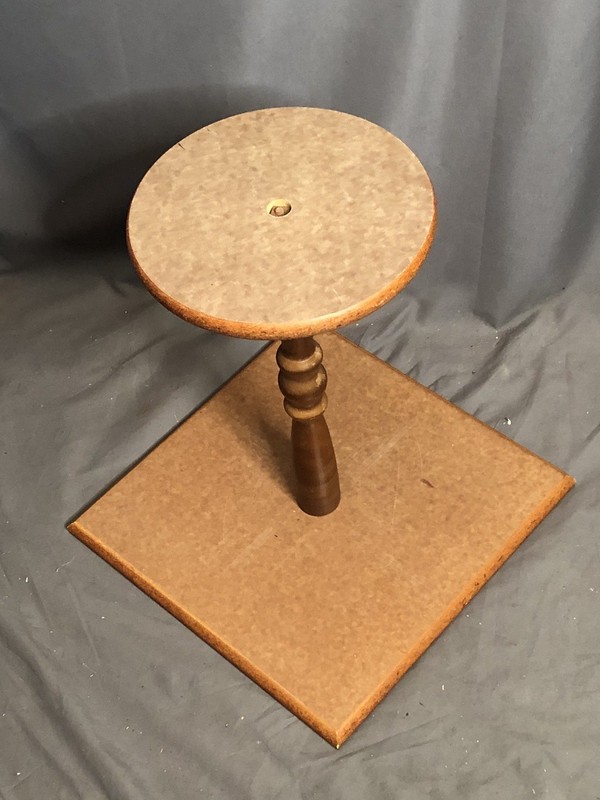 Vintage Mid Century Modern Square Pedestal Tulip End Table Brown Formica / Wood gallery