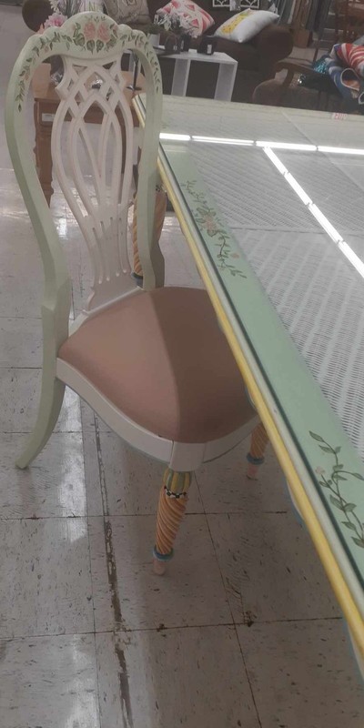 Beautiful Hand Painted Mackenzie Childs INSPIRED Glass-Top Table and Chair gallery