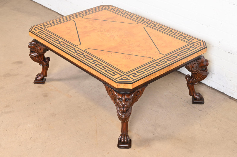 Baker Furniture Neoclassical Cocktail Table With Burl Wood Coffee Table