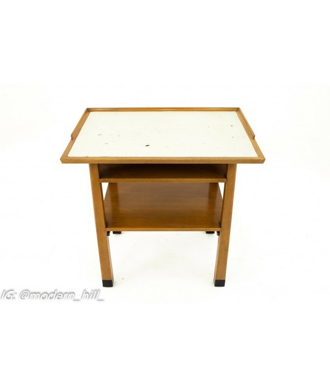 Dunbar Mid Century Walnut & White Laminate Side End Table gallery