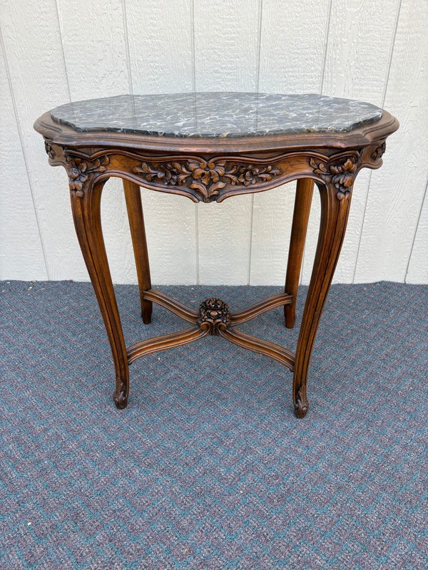 67694 Elegant French Louis XV Style Marble Top Side Table with Carved Wood gallery