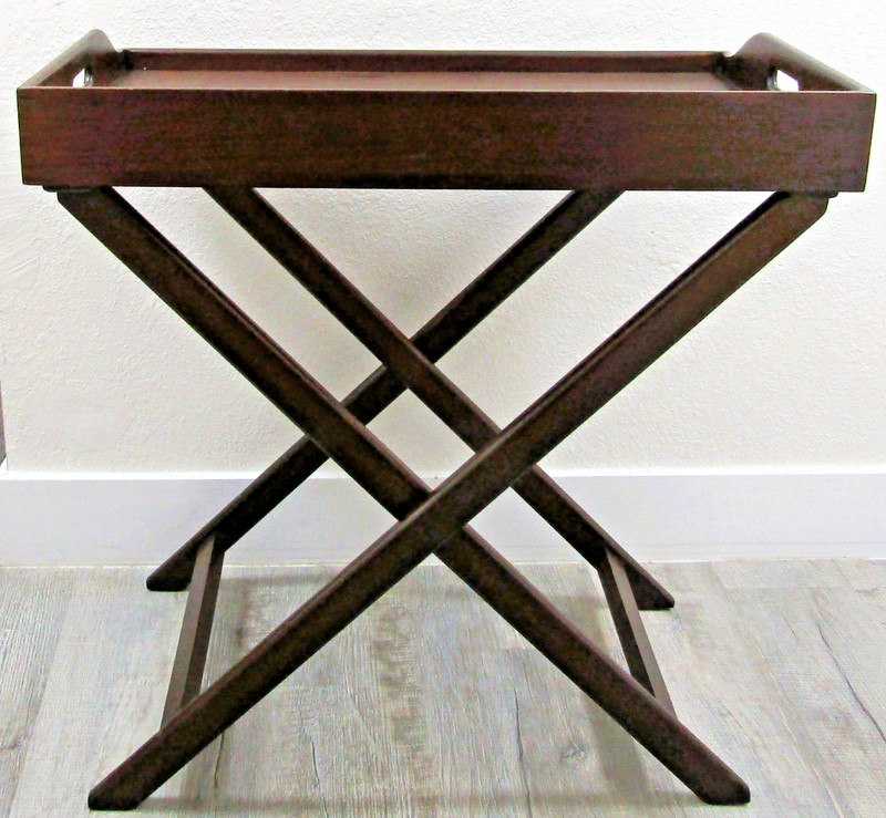 Mid 20th Century Vintage English Butler's Mahogany Tray Table With Folding Stand gallery