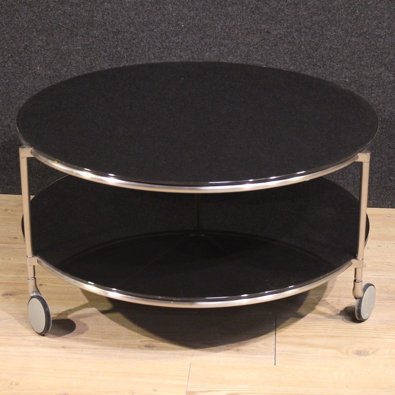 Coffee table on wheels modern Italian table 80s IN metal and glass gallery