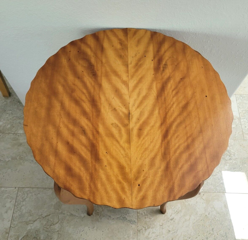 Antique RJ Horner NY Solid Wood Scallop Side / End Table with Shelf 28''Tall gallery