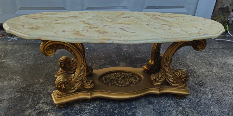 Italian Provincial Marble and Gold Coffee Table 64″
