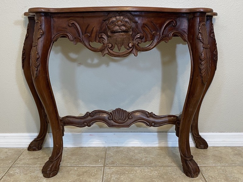 Antique Lion Head Table Claw Foot French Pedestal Legs Wood Scallop Renaissance