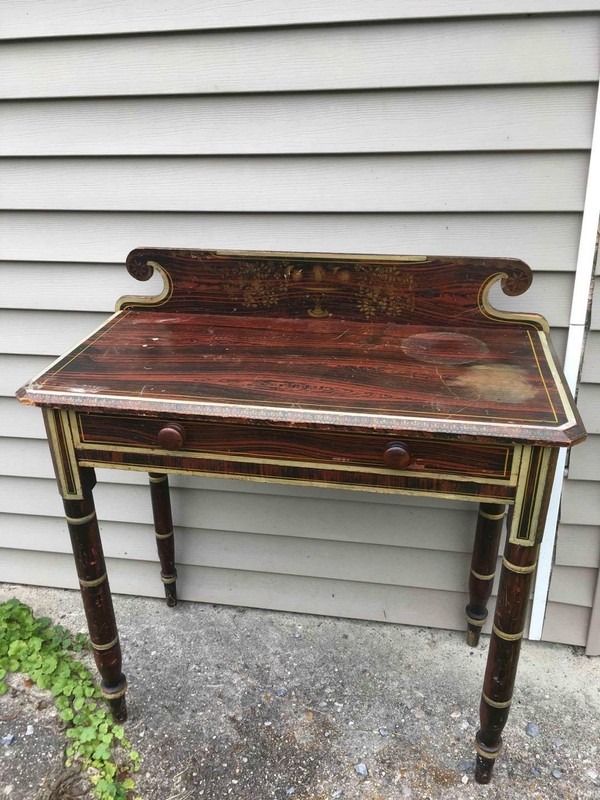 Grain Paint Decorated Sheraton Period Dressing Side Table Vtg Old Antique