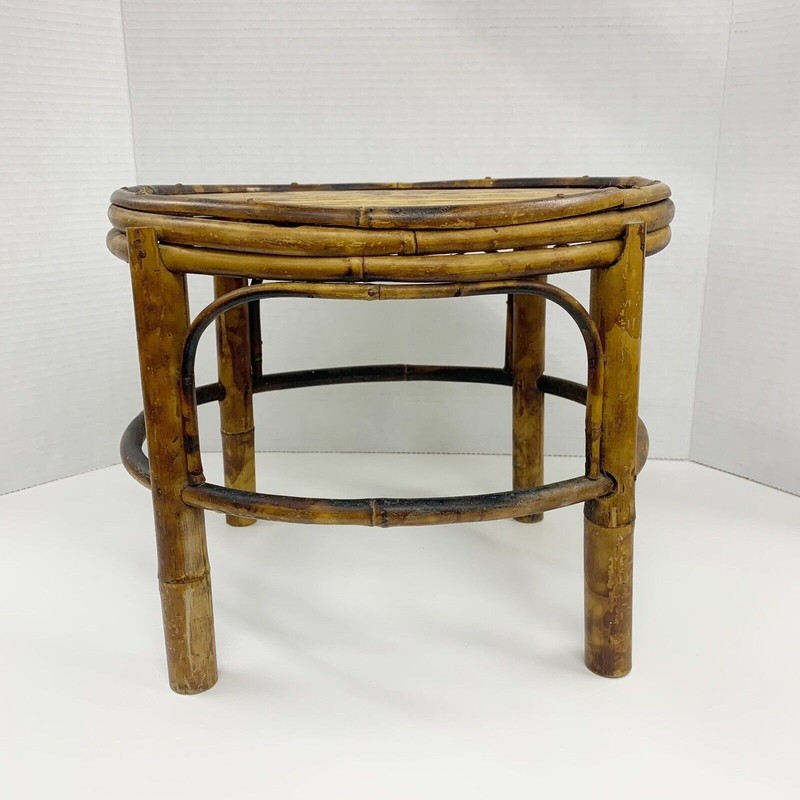 Vintage Tortoise Bamboo Stand Stool Plant Pot Oval 10” x 12” x 11” Mid Century gallery