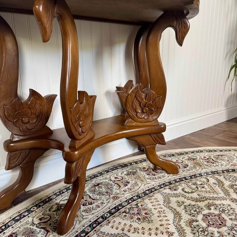 Hand-Carved Swan Console Table with Italian Marble Top gallery