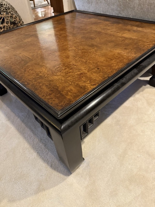 Ethan Allen Large Ming Dynasty Style Square burl wood Coffee Table gallery