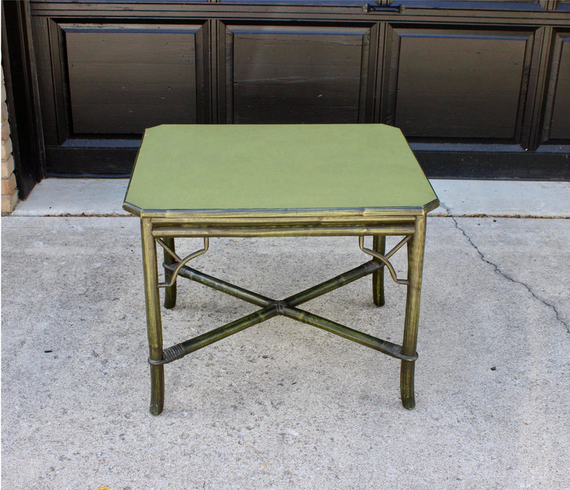Vintage Mid Century Bamboo JADE GREEN Chinoiserie Fretwork Side Table Hollywood
