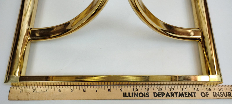 1960s Hollywood Regency Gold Tone Brass & Glass End Side Table w/Bent Arch Base gallery