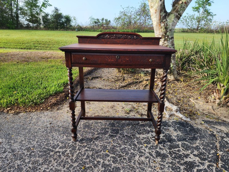 Ewardian Barley Twist Oak side / serving table on custers c.1900 gallery
