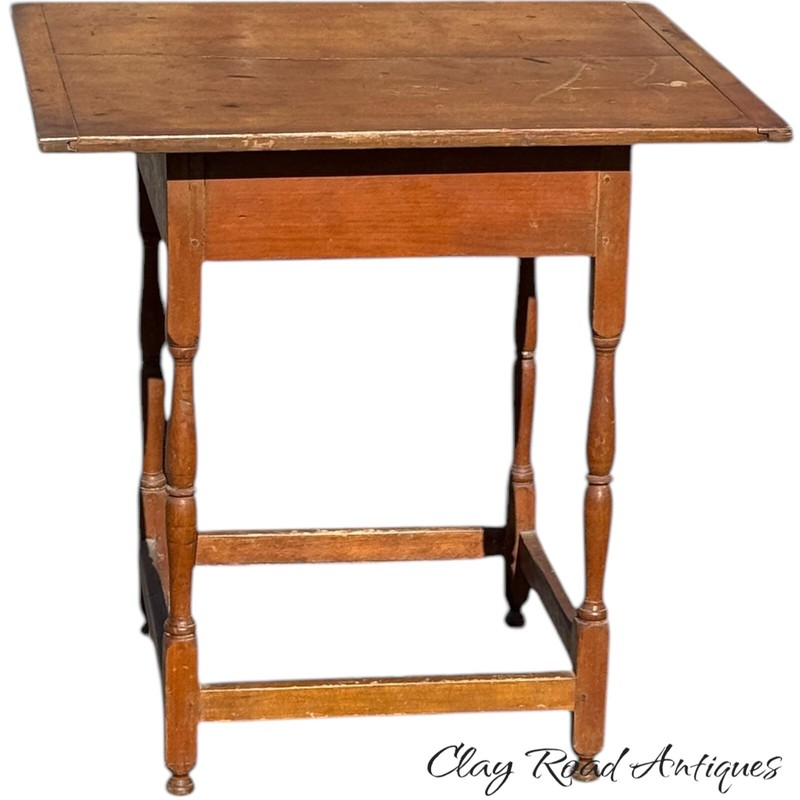 antique New England tavern table side stretcher base pine Country 1830