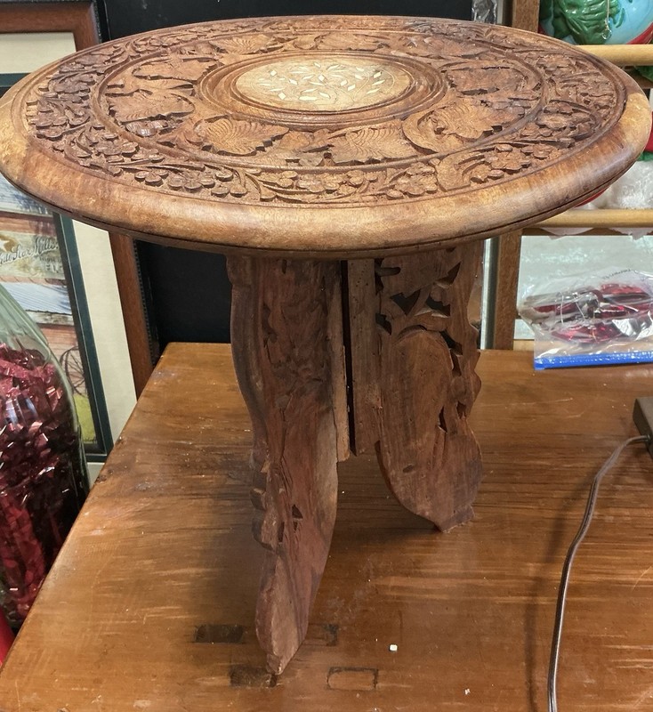 Large Vintage India Hand Carved Moroccan Wood Side Table gallery