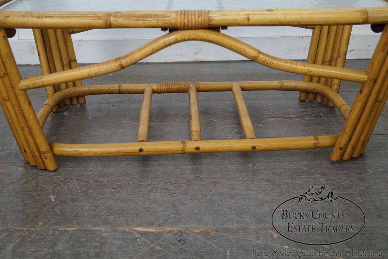 Mid Century Rattan Glass Top Coffee Table gallery