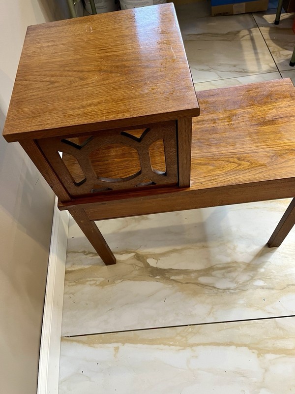 Mid Century Oak Step End Table / Side Table with Drawer gallery