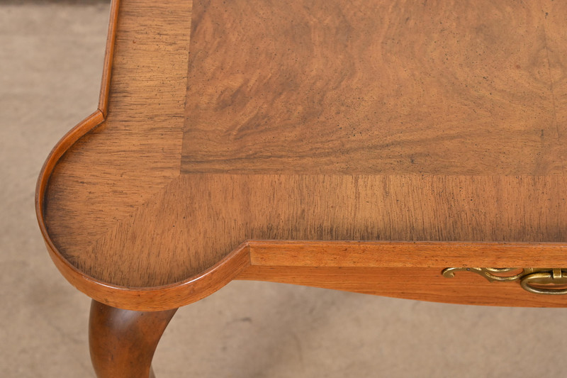 1960s Baker Furniture French Provincial Louis XV Cherry and Burl Wood Tea Table gallery
