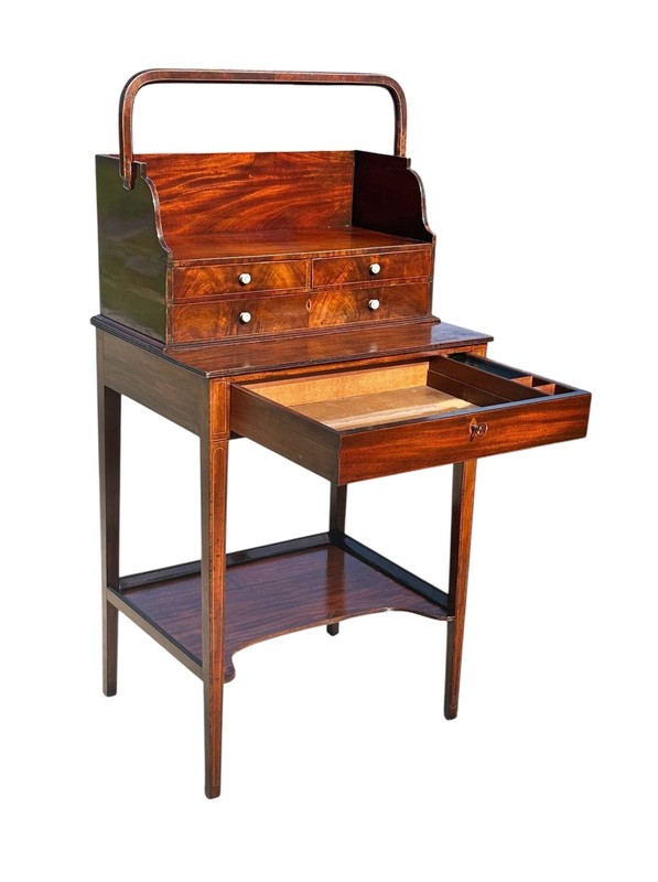 Antique George III Mahogany Inlaid Side Table with Portable Sewing Work Section gallery