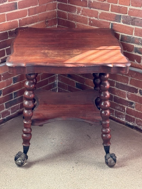 C1895 Walnut Side Table ~ Barley Twist Legs w/ 3″ Dia Glass BALL & CLAW