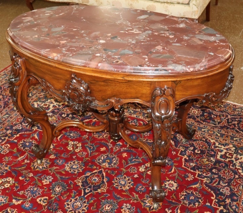 Late 19th Century American Victorian Rococo Rosewood Marble Top Center Table gallery