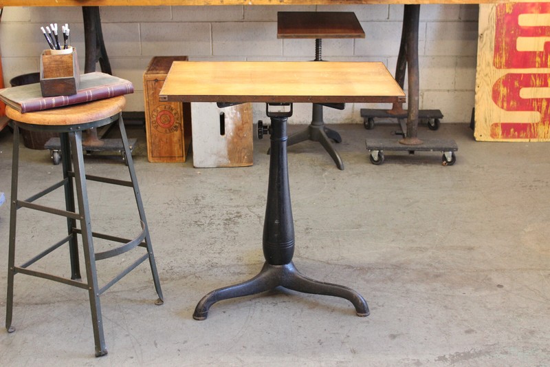 Vtg Industrial Drafting Table Desk Cast Iron Side Hamilton Standing Up gallery