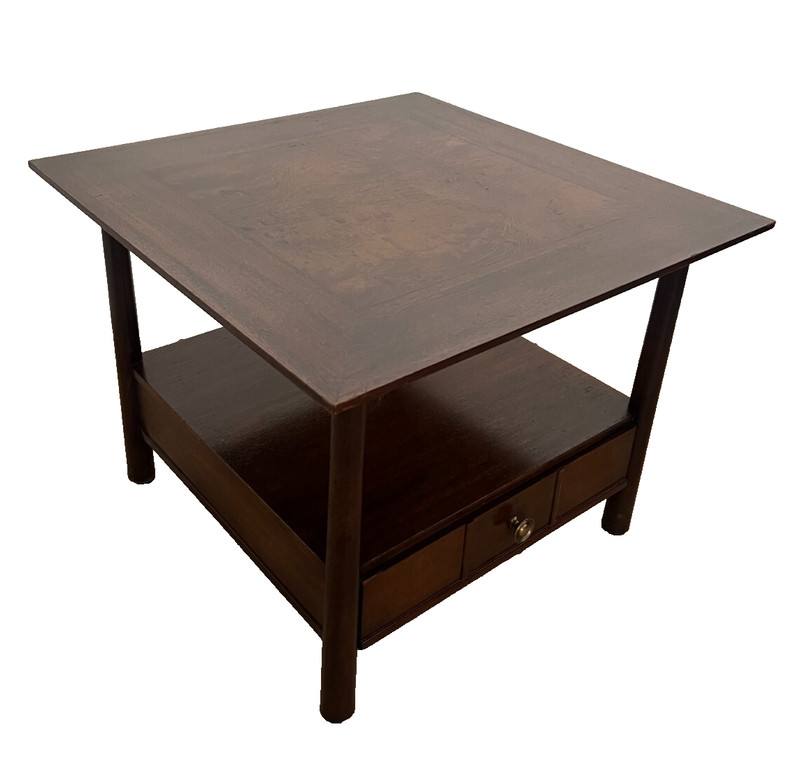 Henredon Nightstand Side Table with one Drawer and bottom Shelf Dark Walnut