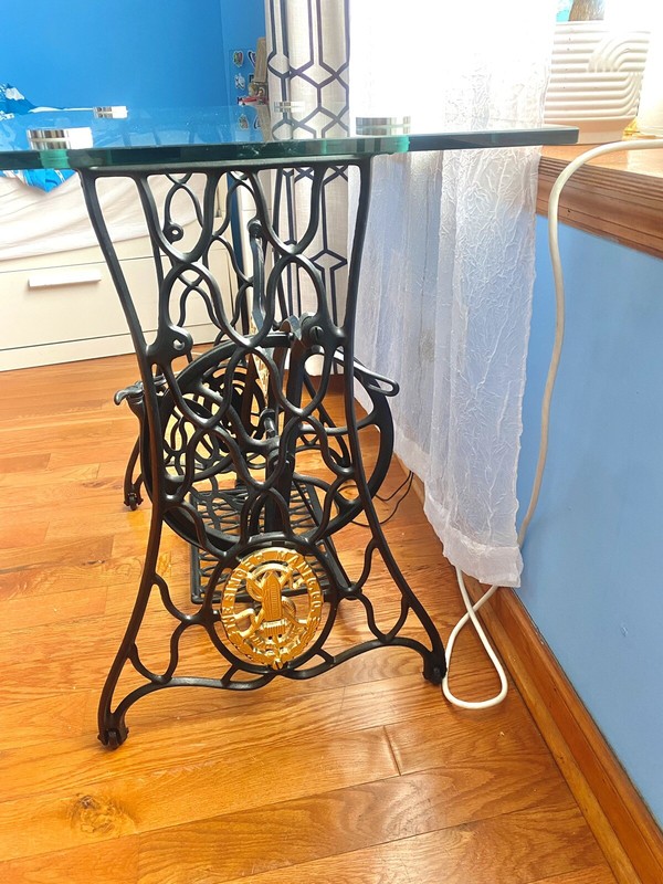 Singer modified table with glass top. gallery
