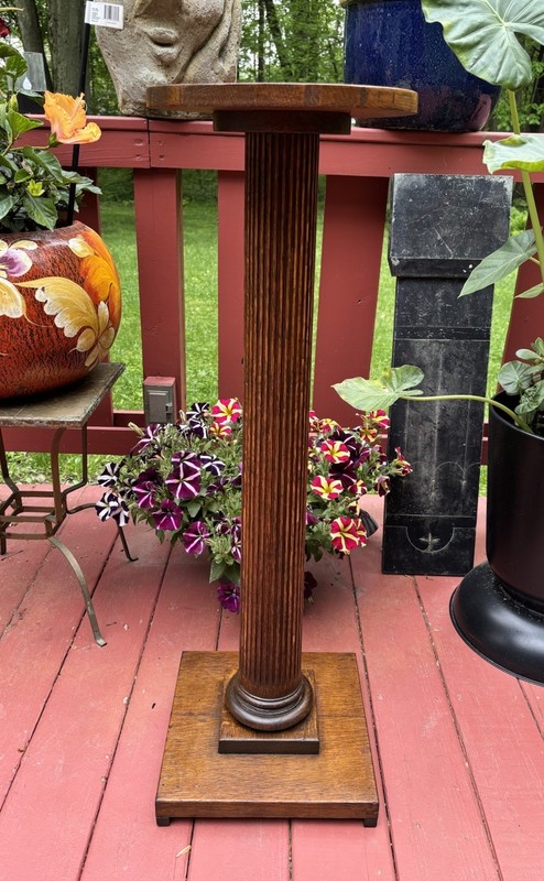 Antique Arts & Crafts Mission Quartersawn Tiger Oak Plant Stand Pedestal Fluted gallery