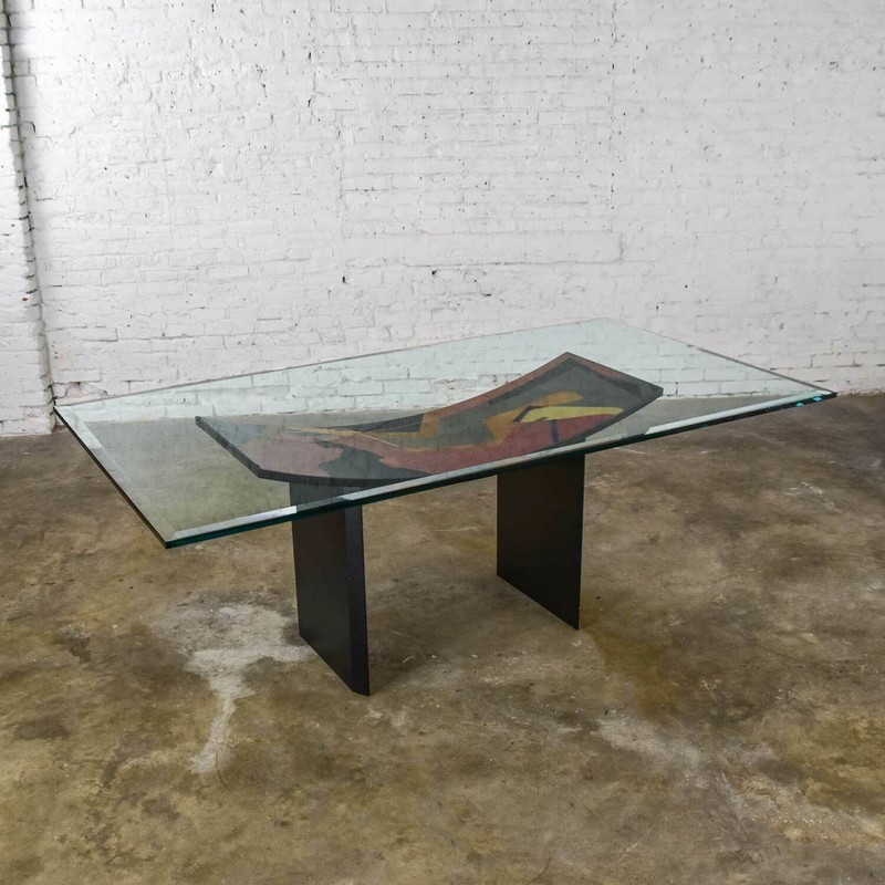 Italian Dining Table by Pietro Costantini Black Lacquer & Geometric Inlay gallery