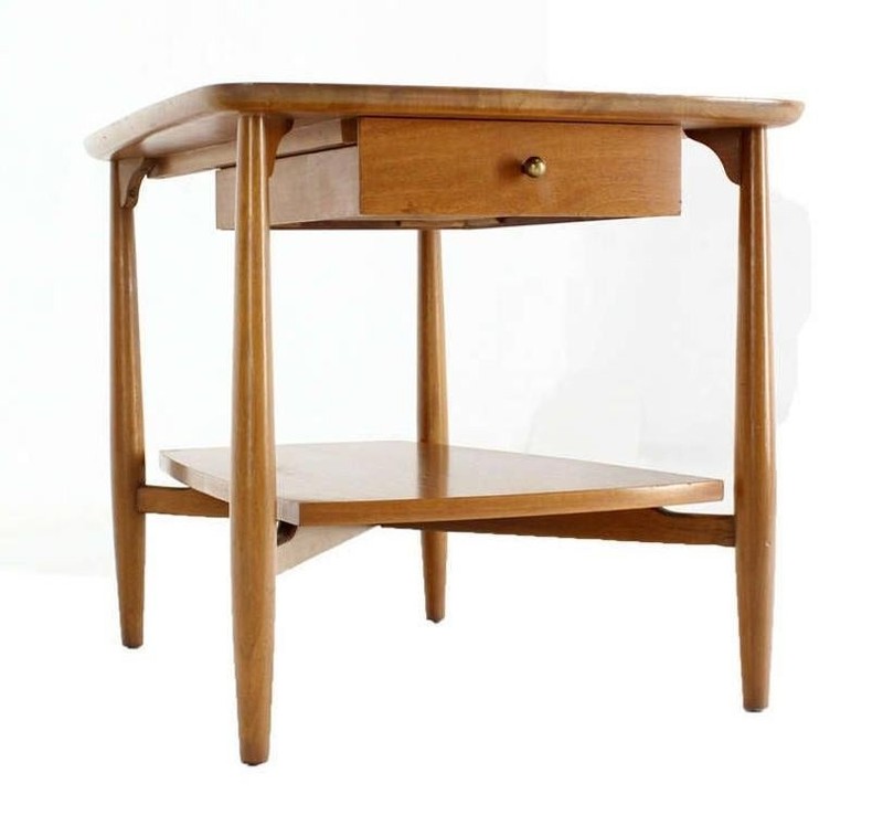 Mid-Century Modern Two Tier One Drawer Walnut End Side Table by John Stuart MINT gallery